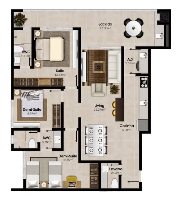 Apartamento com 3 quartos à venda, 119m2 em Itajai - SC - imagem 5 Foto 5 de Apartamento com 3 quartos à venda, 119m2 em Itajai - SC