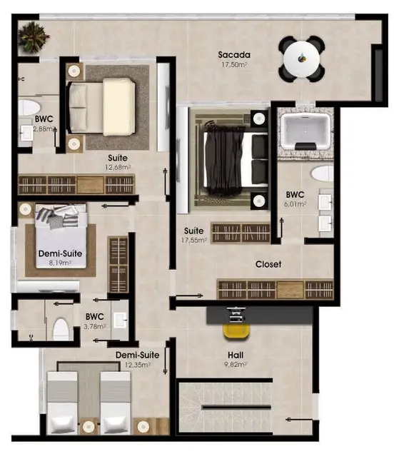Apartamento com 3 quartos à venda, 119m2 em Itajai - SC - imagem 8 Foto 8 de Apartamento com 3 quartos à venda, 119m2 em Itajai - SC
