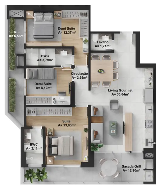 Apartamento com 3 quartos à venda, 111m2 em Itajai - SC - imagem 8 Foto 8 de Apartamento com 3 quartos à venda, 111m2 em Itajai - SC