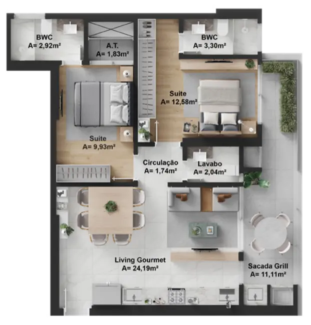 Apartamento com 3 quartos à venda, 111m2 em Itajai - SC - imagem 9 Foto 9 de Apartamento com 3 quartos à venda, 111m2 em Itajai - SC
