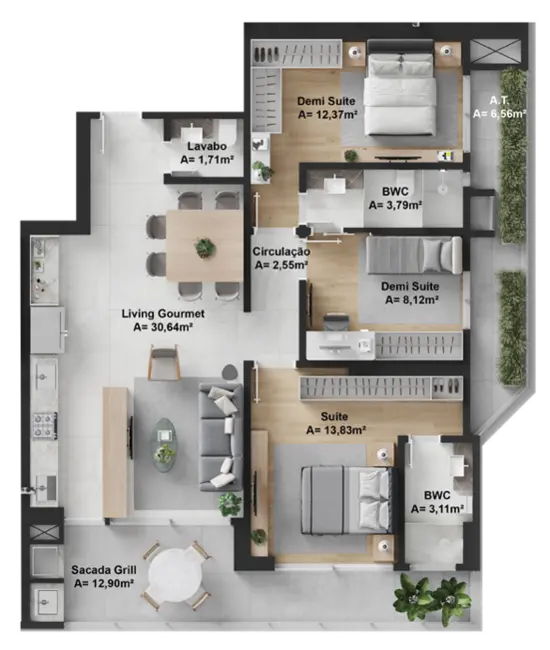 Apartamento com 3 quartos à venda, 111m2 em Itajai - SC - imagem 7 Foto 7 de Apartamento com 3 quartos à venda, 111m2 em Itajai - SC