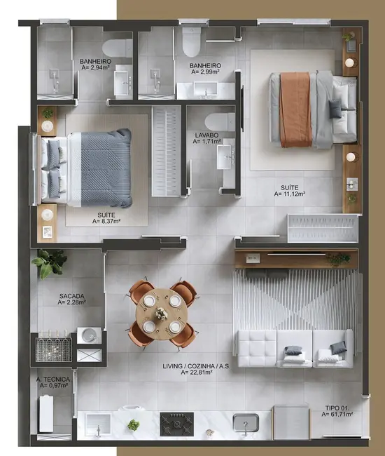 Foto 9 de Apartamento com 2 quartos à venda, 67m2 em Itapema - SC