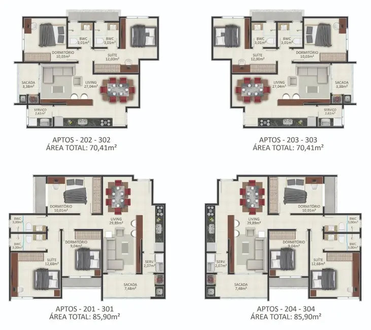 Apartamento com 3 quartos à venda, 85m2 em Bombinhas - SC - imagem 3 Foto 3 de Apartamento com 3 quartos à venda, 85m2 em Bombinhas - SC