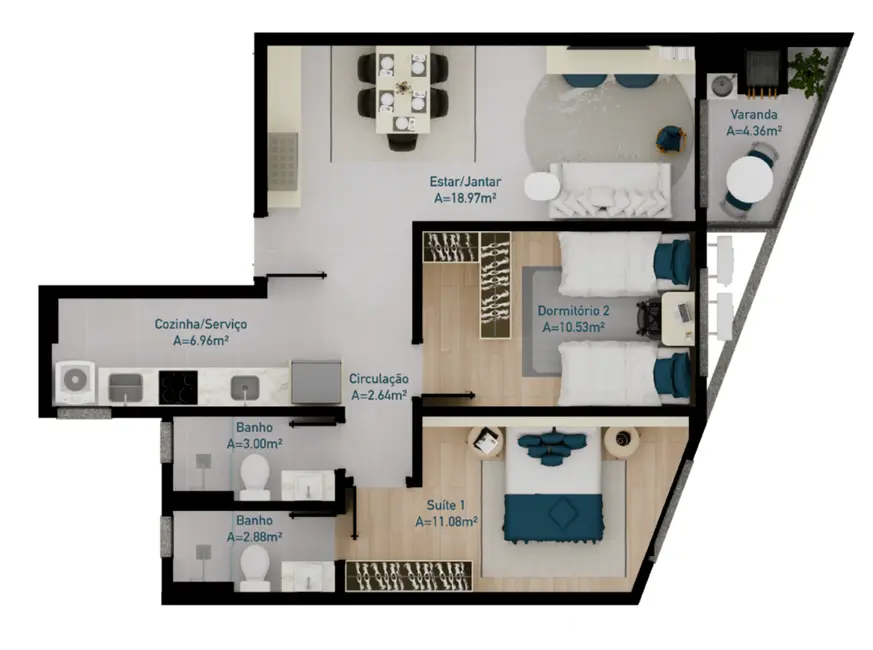 Apartamento com 2 quartos à venda, 54m2 em Cachoeira do Bom Jesus, Florianopolis - SC - imagem 7 Foto 7 de Apartamento com 2 quartos à venda, 54m2 em Cachoeira do Bom Jesus, Florianopolis - SC