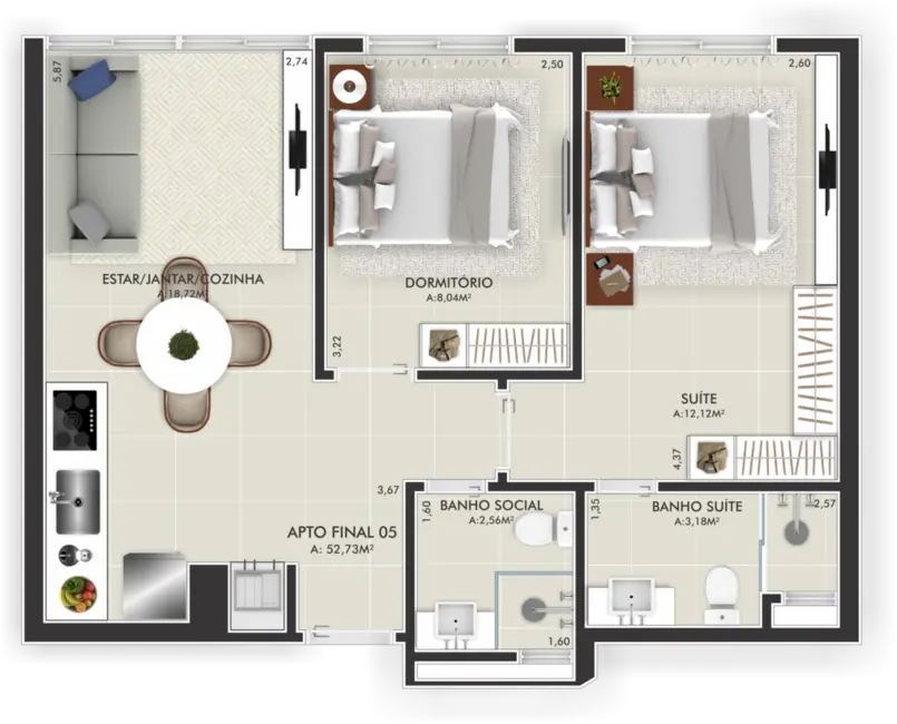 Apartamento com 3 quartos à venda, 122m2 em Capao Da Canoa - RS - imagem 9 Foto 9 de Apartamento com 3 quartos à venda, 122m2 em Capao Da Canoa - RS