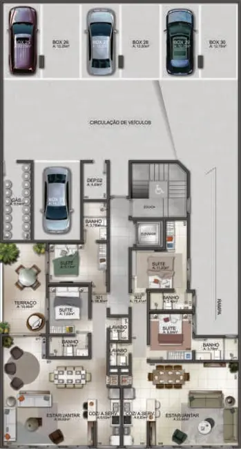 Apartamento com 3 quartos à venda, 165m2 em Capao Da Canoa - RS - imagem 6 Foto 6 de Apartamento com 3 quartos à venda, 165m2 em Capao Da Canoa - RS