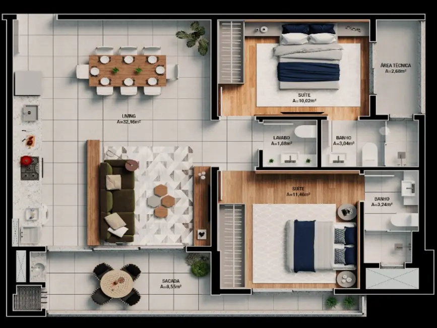 Apartamento com 2 quartos à venda, 80m2 em Itajai - SC - imagem 3 Foto 3 de Apartamento com 2 quartos à venda, 80m2 em Itajai - SC