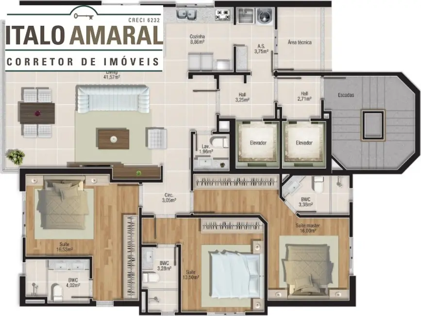 Apartamento com 3 quartos à venda, 139m2 em Centro, Balneario Camboriu - SC - imagem 9 Foto 9 de Apartamento com 3 quartos à venda, 139m2 em Centro, Balneario Camboriu - SC