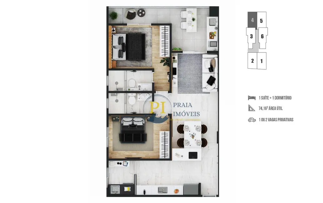 Foto 3 de Apartamento com 2 quartos à venda, 124m2 em Boqueirão, Praia Grande - SP
