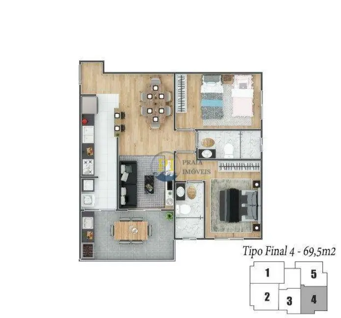 Apartamento com 2 quartos à venda, 72m2 em Maracanã, Praia Grande - SP - imagem 4 Foto 4 de Apartamento com 2 quartos à venda, 72m2 em Maracanã, Praia Grande - SP
