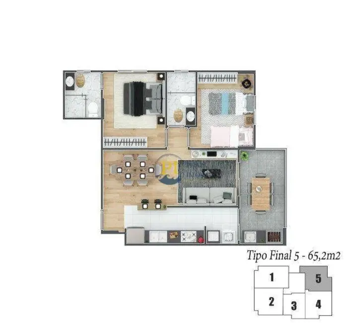 Apartamento com 2 quartos à venda, 72m2 em Maracanã, Praia Grande - SP - imagem 5 Foto 5 de Apartamento com 2 quartos à venda, 72m2 em Maracanã, Praia Grande - SP