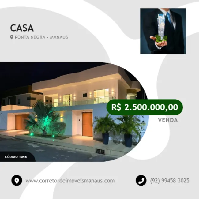 Foto 1 de Casa de Condomínio com 3 quartos à venda, 600m2 em Ponta Negra, Manaus - AM