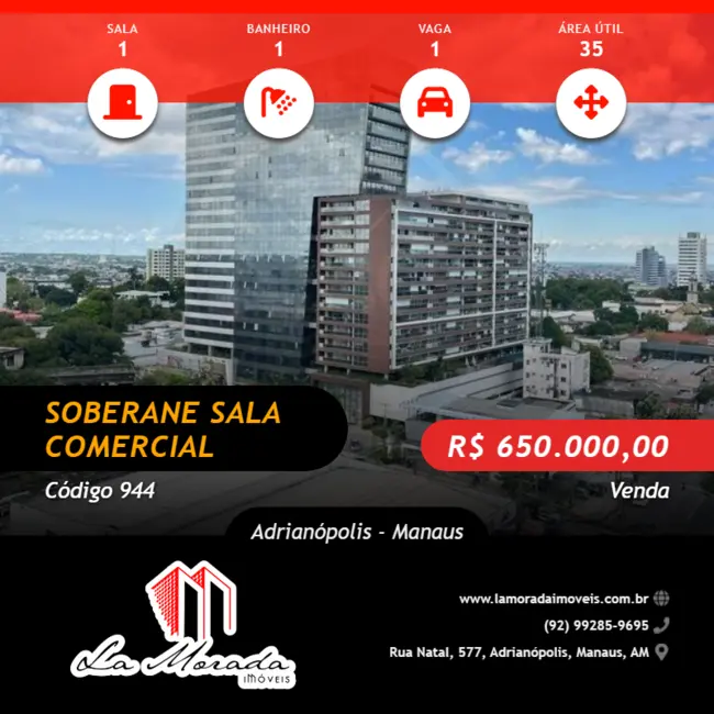 Sala Comercial à venda, 35m2 em Adrianópolis, Manaus - AM - imagem 3 Foto 3 de Sala Comercial à venda, 35m2 em Adrianópolis, Manaus - AM