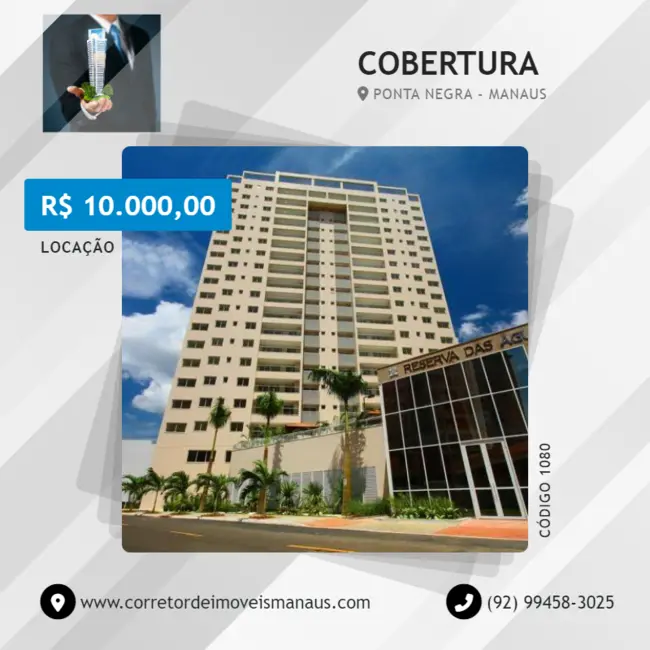 Foto 1 de Cobertura com 4 quartos para alugar, 280m2 em Ponta Negra, Manaus - AM