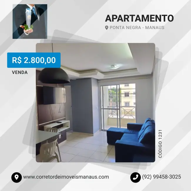 Foto 1 de Apartamento com 2 quartos para alugar, 60m2 em Ponta Negra, Manaus - AM