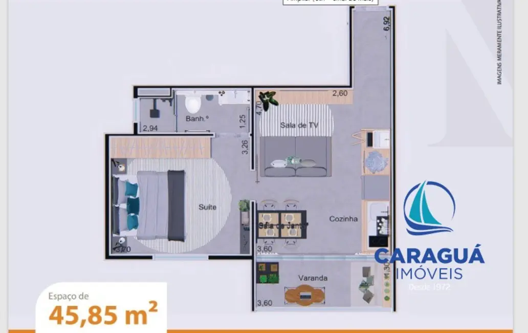 Foto 8 de Apartamento com 1 quarto à venda, 46m2 em Indaiá, Caraguatatuba - SP