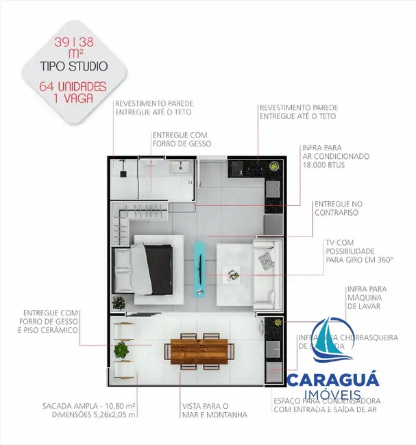 Foto 8 de Apartamento com 1 quarto à venda, 38m2 em Praia das Palmeiras, Caraguatatuba - SP