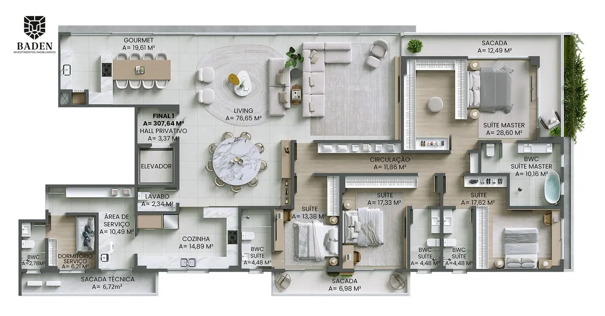 Apartamento com 4 quartos à venda, 308m2 em Itajai - SC - imagem 5 Foto 5 de Apartamento com 4 quartos à venda, 308m2 em Itajai - SC