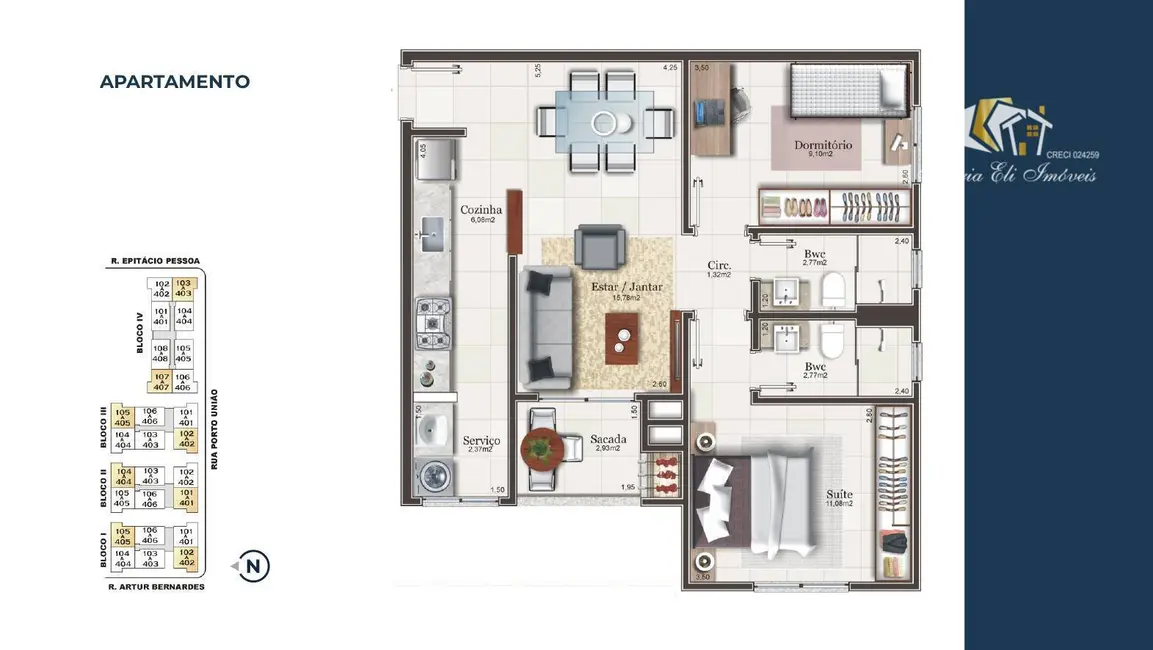 Apartamento com 2 quartos à venda, 75m2 em São Luiz, Criciuma - SC - imagem 9 Foto 9 de Apartamento com 2 quartos à venda, 75m2 em São Luiz, Criciuma - SC