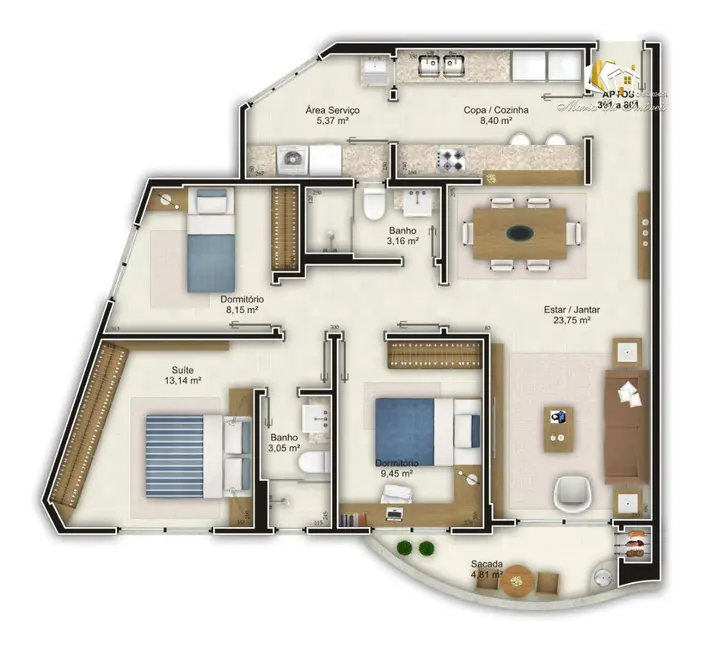 Foto 5 de Apartamento com 3 quartos à venda, 170m2 em Centro, Criciuma - SC
