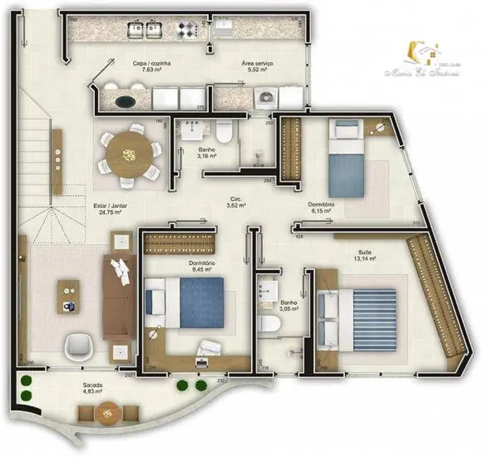 Foto 6 de Apartamento com 3 quartos à venda, 170m2 em Centro, Criciuma - SC