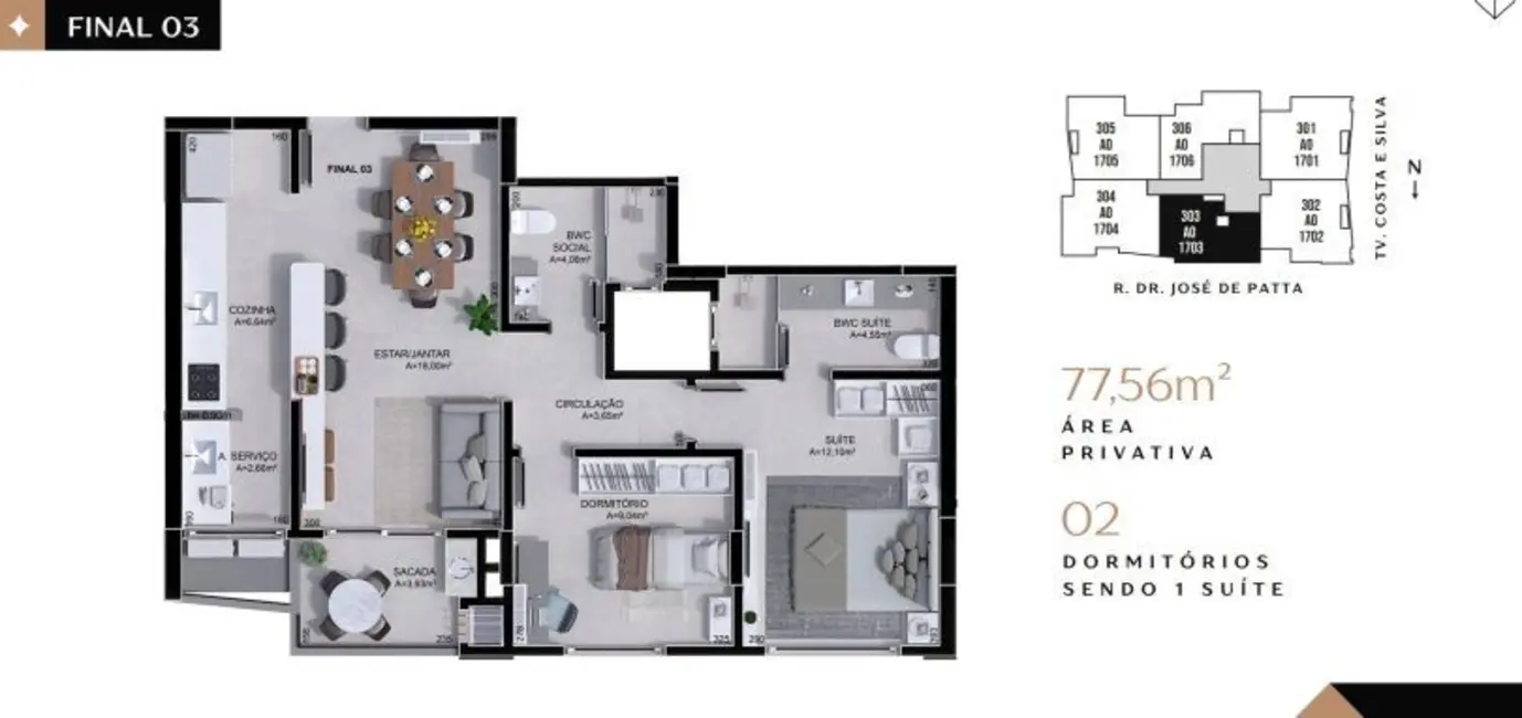 Foto 7 de Apartamento com 3 quartos à venda, 91m2 em Centro, Criciuma - SC