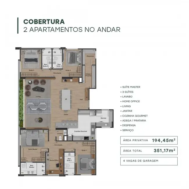Foto 8 de Apartamento com 4 quartos à venda, 194m2 em Centro, Cascavel - PR