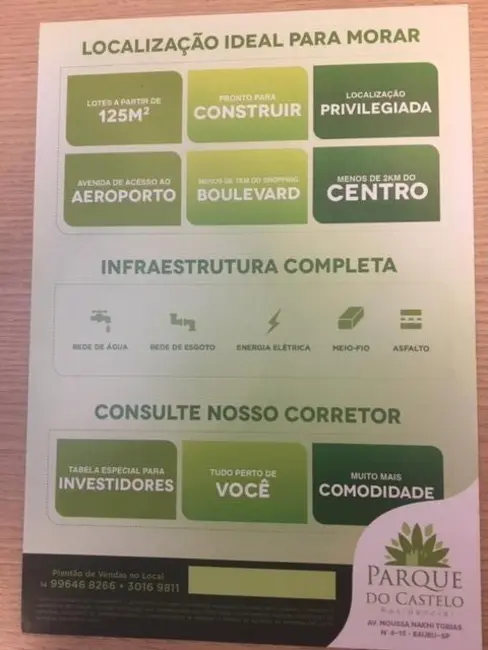 Foto 1 de Terreno / Lote à venda, 125m2 em Parque Residencial Castelo, Bauru - SP