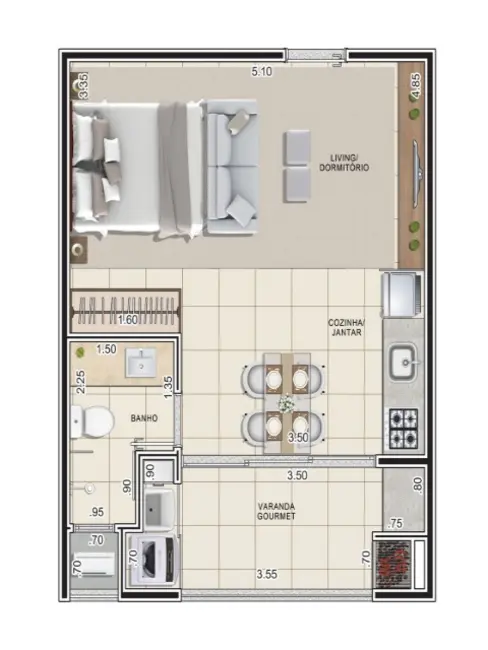 Apartamento com 1 quarto à venda, 35m2 em Ubatuba - SP - imagem 3 Foto 3 de Apartamento com 1 quarto à venda, 35m2 em Ubatuba - SP