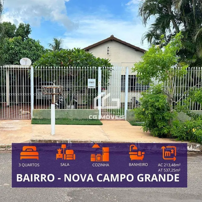 Foto 1 de Casa com 3 quartos à venda, 537m2 em Vila Nova Campo Grande, Campo Grande - MS