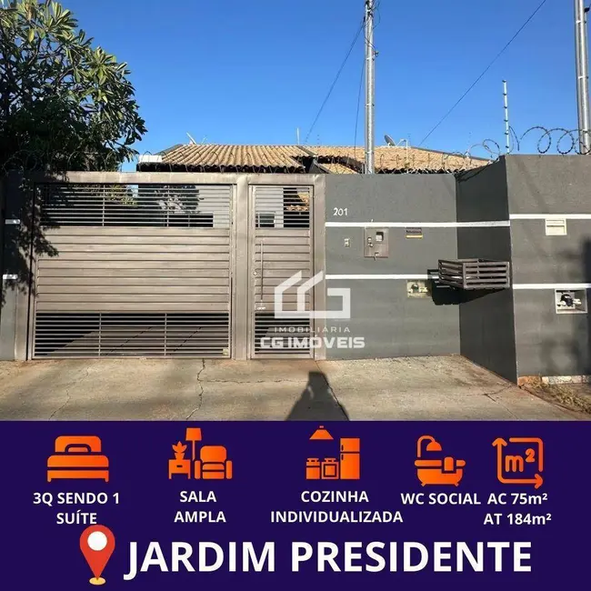 Foto 1 de Casa com 3 quartos à venda, 184m2 em Jardim Presidente, Campo Grande - MS