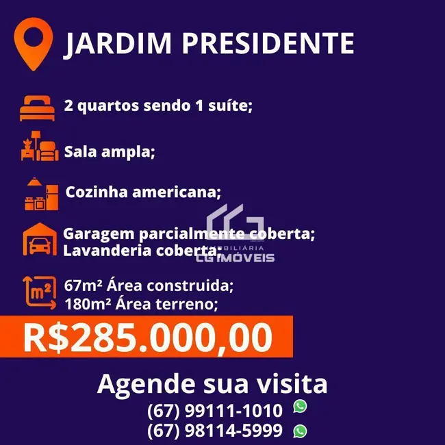 Casa com 2 quartos à venda, 67m2 em Jardim Presidente, Campo Grande - MS - imagem 8 Foto 8 de Casa com 2 quartos à venda, 67m2 em Jardim Presidente, Campo Grande - MS