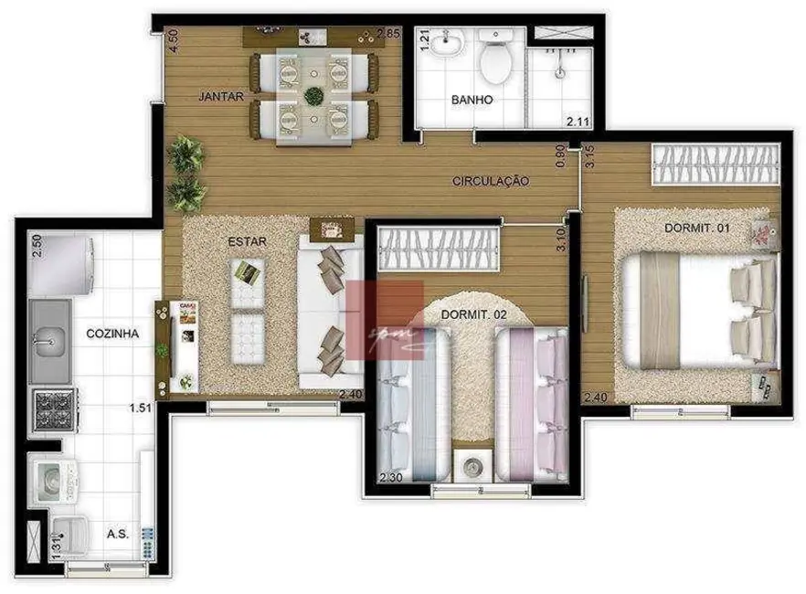 Foto 1 de Apartamento com 2 quartos à venda, 44m2 em Canhema, Diadema - SP