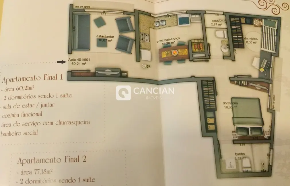 Apartamento com 2 quartos à venda, 60m2 em Nossa Senhora de Fátima, Santa Maria - RS - imagem 3 Foto 3 de Apartamento com 2 quartos à venda, 60m2 em Nossa Senhora de Fátima, Santa Maria - RS