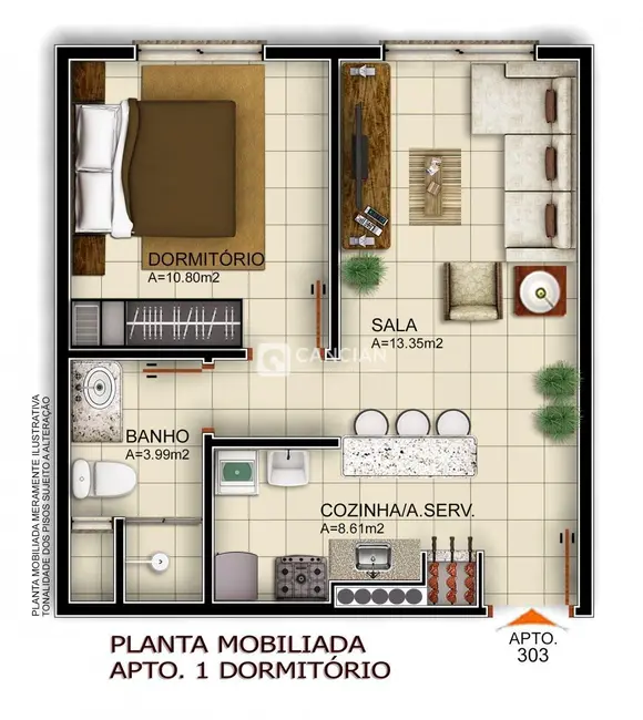 Apartamento com 1 quarto à venda, 42m2 em Camobi, Santa Maria - RS - imagem 6 Foto 6 de Apartamento com 1 quarto à venda, 42m2 em Camobi, Santa Maria - RS