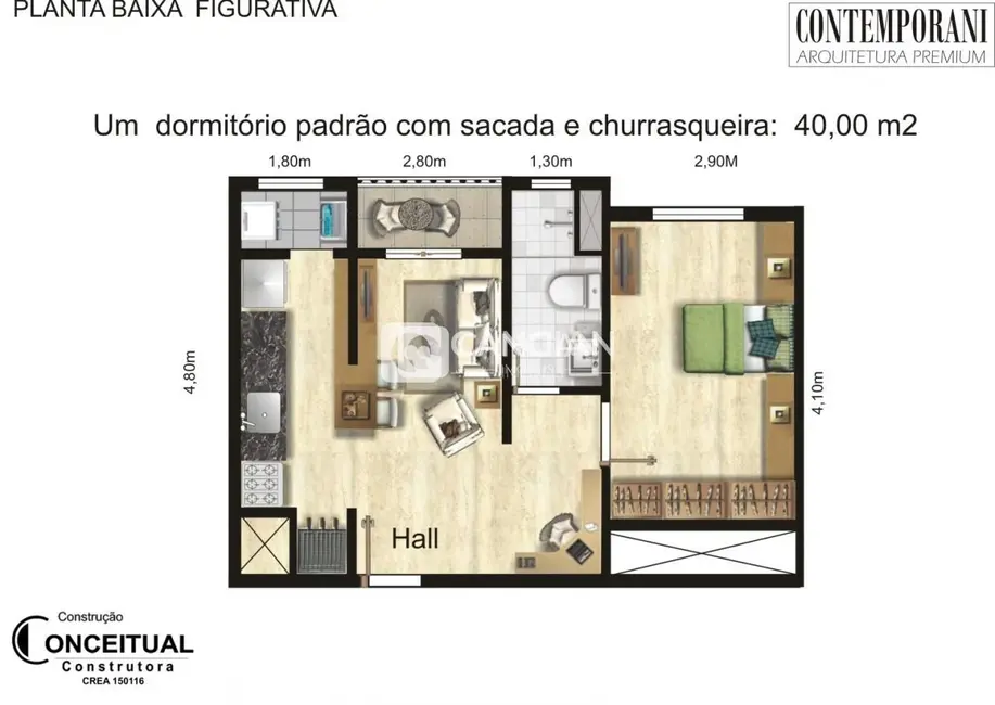 Foto 4 de Apartamento com 1 quarto à venda, 40m2 em Centro, Santa Maria - RS