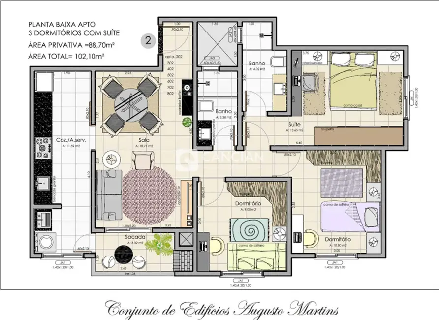 Foto 5 de Apartamento com 3 quartos à venda, 88m2 em Uglione, Santa Maria - RS