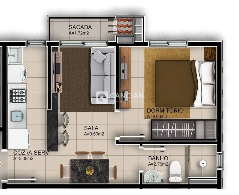 Foto 3 de Apartamento com 1 quarto à venda, 34m2 em Camobi, Santa Maria - RS