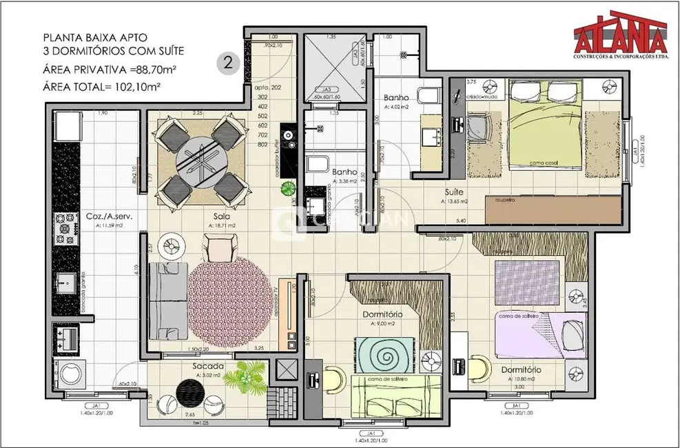 Foto 2 de Apartamento com 3 quartos à venda, 89m2 em Uglione, Santa Maria - RS