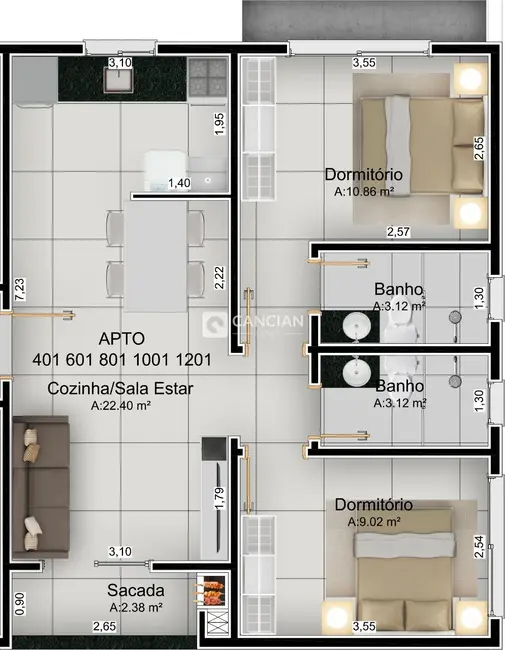 Foto 3 de Apartamento com 2 quartos à venda, 64m2 em Centro, Santa Maria - RS