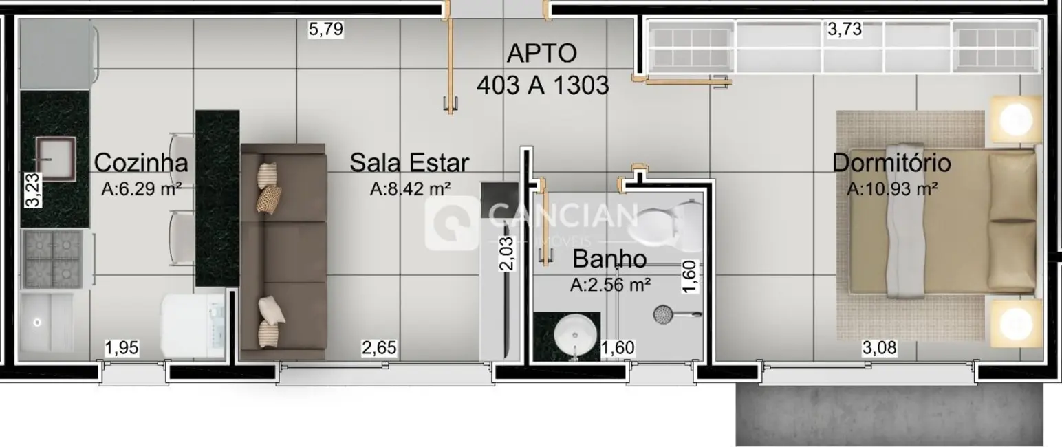 Foto 3 de Apartamento com 1 quarto à venda, 37m2 em Centro, Santa Maria - RS
