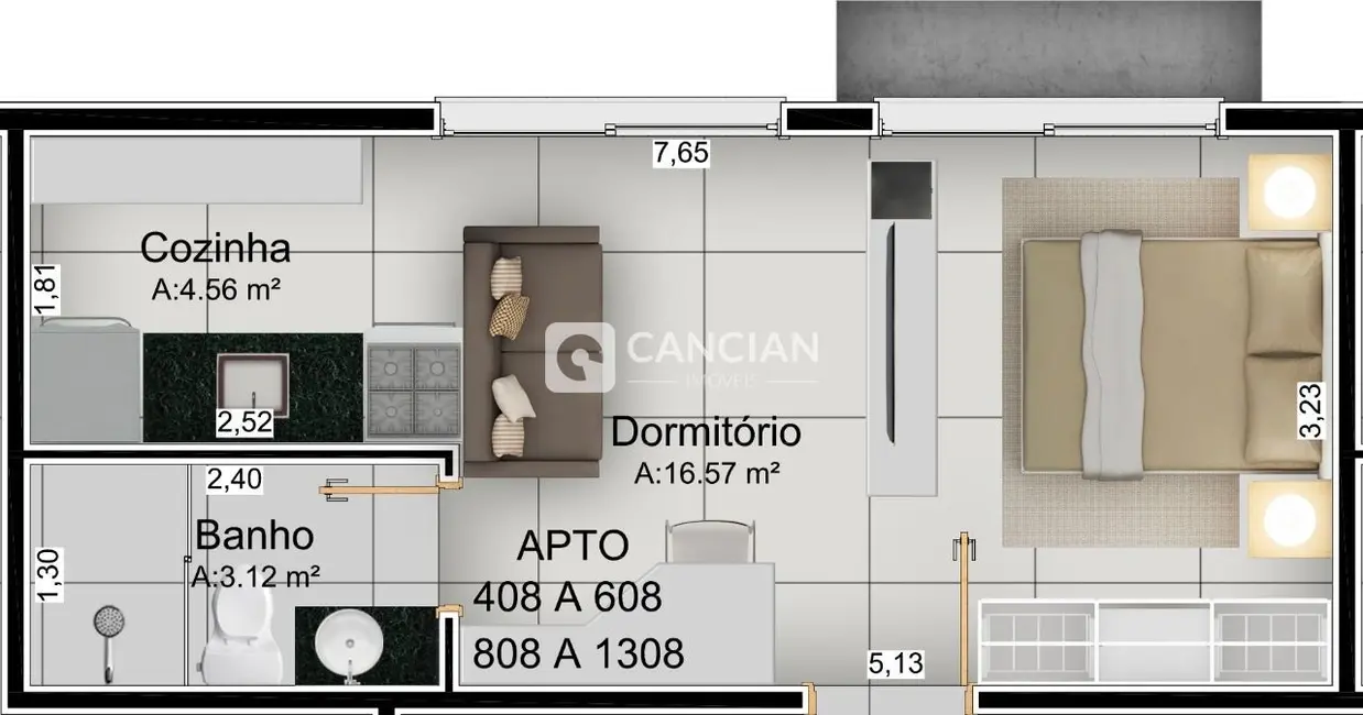 Foto 3 de Kitnet à venda, 29m2 em Centro, Santa Maria - RS