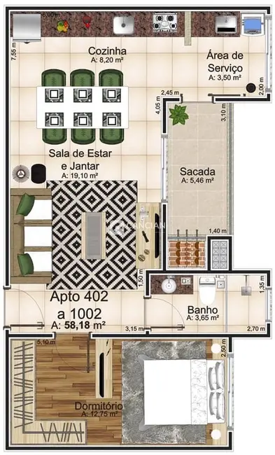 Apartamento com 1 quarto à venda, 58m2 em Nossa Senhora de Fátima, Santa Maria - RS - imagem 9 Foto 9 de Apartamento com 1 quarto à venda, 58m2 em Nossa Senhora de Fátima, Santa Maria - RS