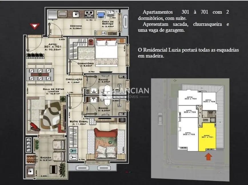 Foto 3 de Apartamento com 2 quartos à venda, 70m2 em Camobi, Santa Maria - RS