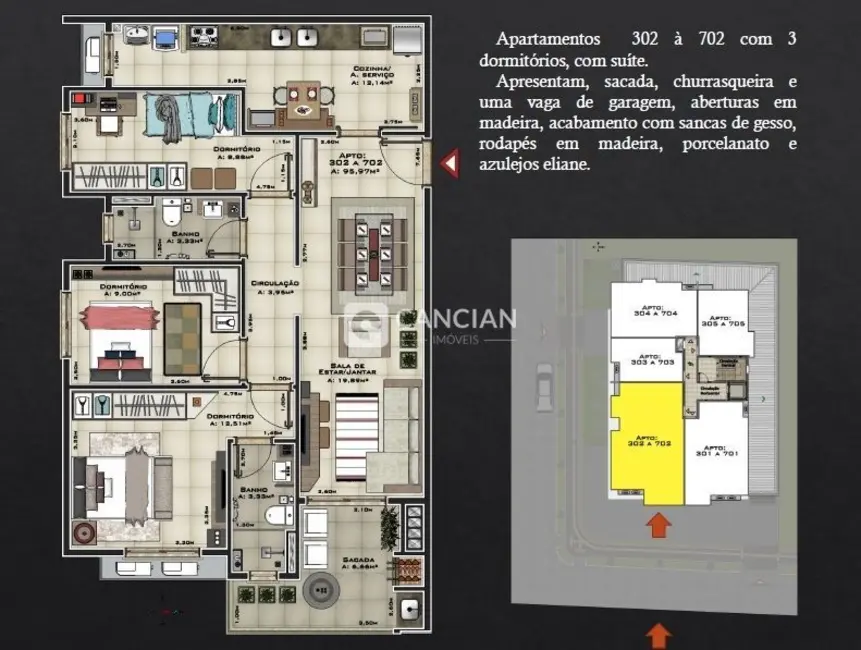 Foto 3 de Apartamento com 3 quartos à venda, 96m2 em Camobi, Santa Maria - RS