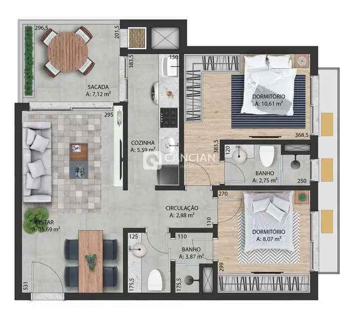 Apartamento com 2 quartos à venda, 67m2 em Camobi, Santa Maria - RS - imagem 3 Foto 3 de Apartamento com 2 quartos à venda, 67m2 em Camobi, Santa Maria - RS