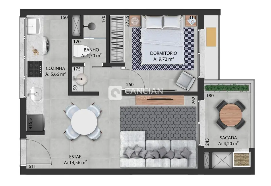 Foto 4 de Apartamento com 1 quarto à venda, 42m2 em Camobi, Santa Maria - RS