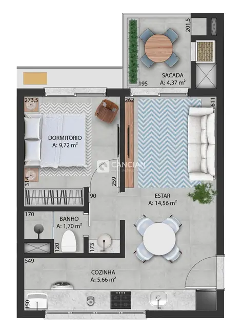 Foto 4 de Apartamento com 1 quarto à venda, 43m2 em Camobi, Santa Maria - RS