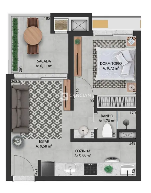 Apartamento com 1 quarto à venda, 39m2 em Camobi, Santa Maria - RS - imagem 4 Foto 4 de Apartamento com 1 quarto à venda, 39m2 em Camobi, Santa Maria - RS