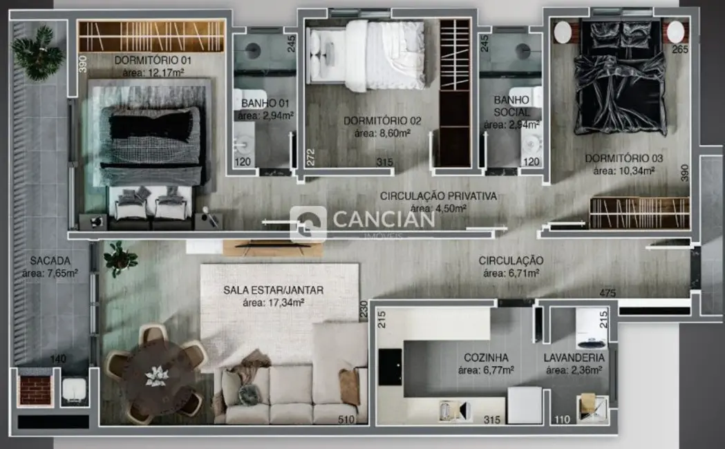 Foto 2 de Apartamento com 3 quartos à venda, 99m2 em Nossa Senhora Medianeira, Santa Maria - RS